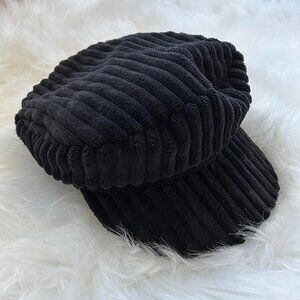 Black corduroy baker boy cap